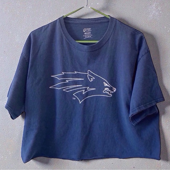 Port and Company Tops - UNR Wolf Pack Cropped Tee XL Vintage‑Inspired blue